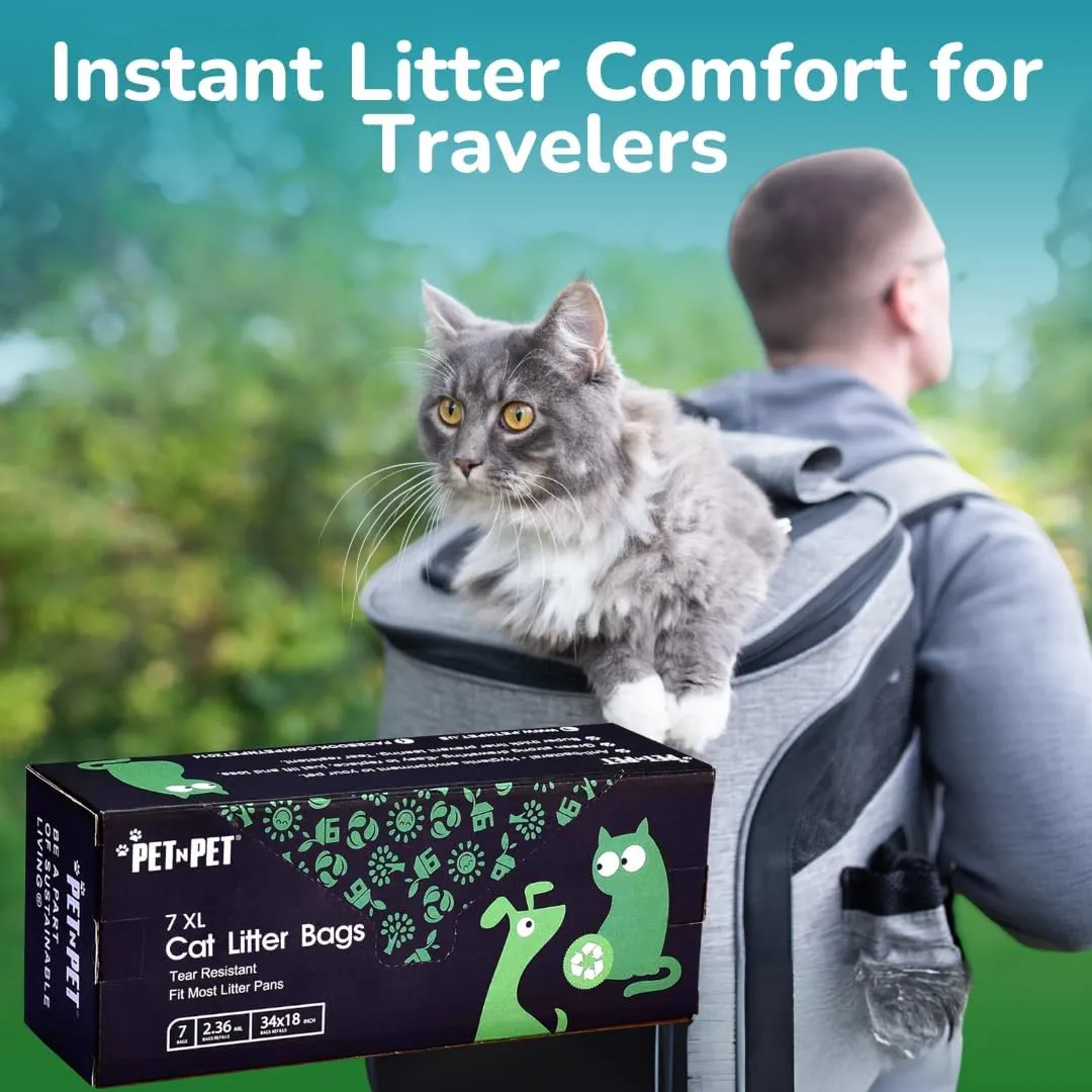 PET N PET Cat Litter Box Liners Bags Extra Large, Heavy Duty Tear Resistant & Drawstring Closure Cat Litter Bags, Waterproof Kitty Box Liners Fits Litterbox Pan Sizes, 34" x 18", 21 Count