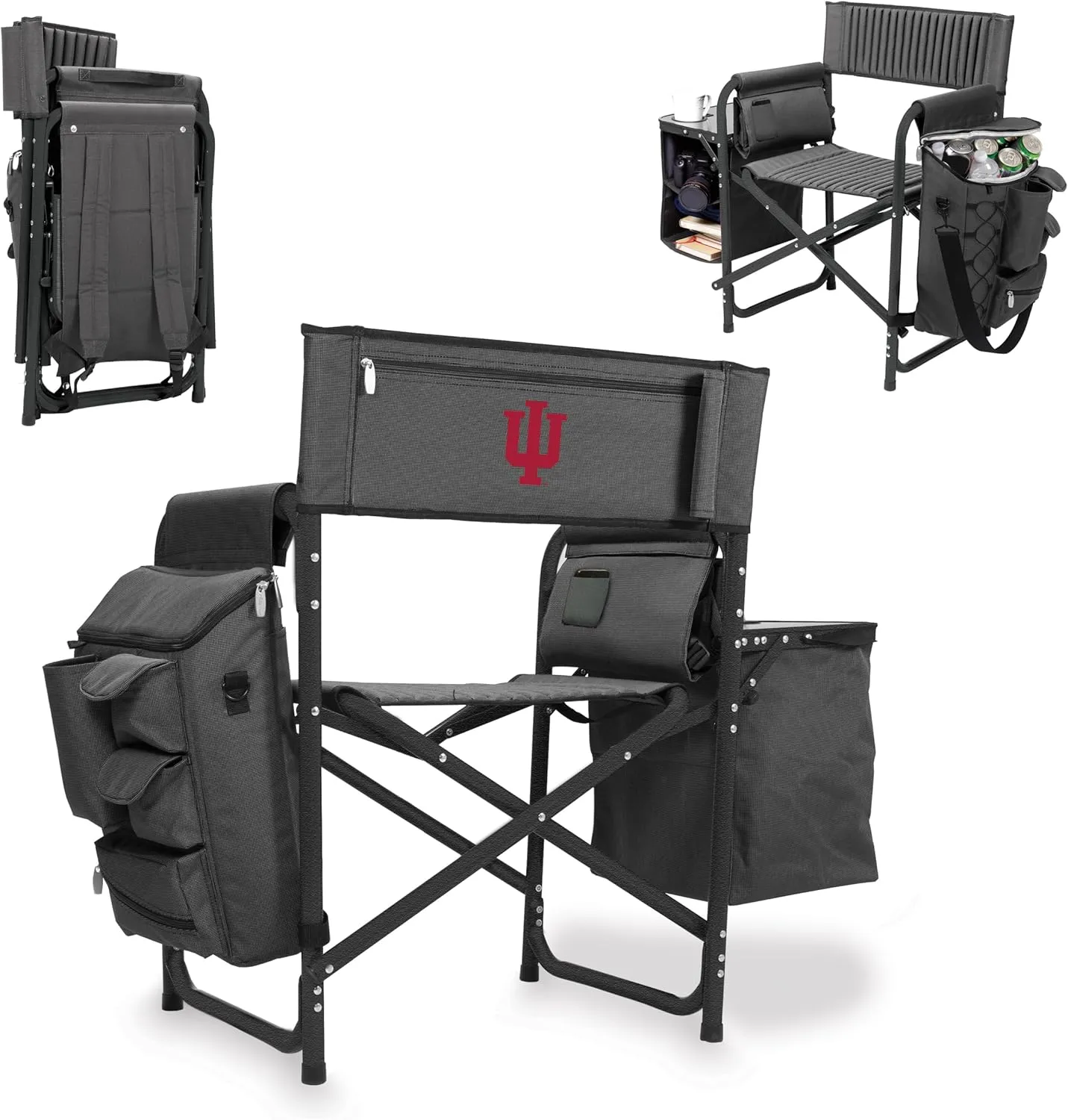 PICNIC TIME NCAA Indiana Hoosiers Fusion Camping Chair with Side Table and Soft Cooler - Beach Chair for Adults - Lawn Chair