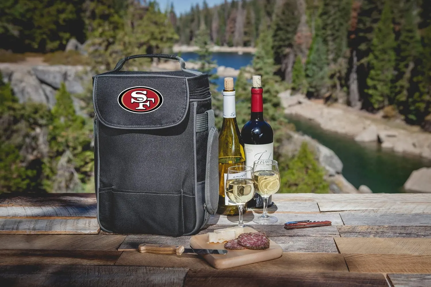 PICNIC TIME NFL Unisex-Adult NFL Duet Wine and Cheese Tote Bag, Insulated Wine Bag with Cheese Board