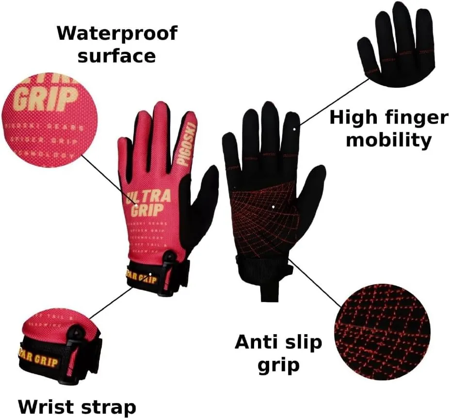 PIGOSKI Ultra Lightweight Water Ski Gloves UV Protection Kayaking Gloves Men Women Breathable Full Finger Neoprene Gloves with Anti-Slip Grip for Water Sports