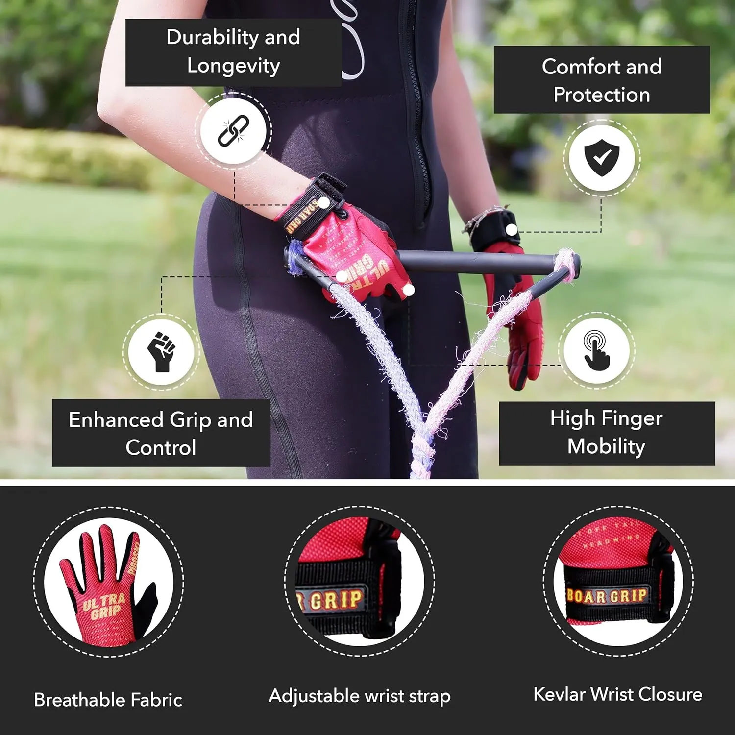 PIGOSKI Ultra Lightweight Water Ski Gloves UV Protection Kayaking Gloves Men Women Breathable Full Finger Neoprene Gloves with Anti-Slip Grip for Water Sports