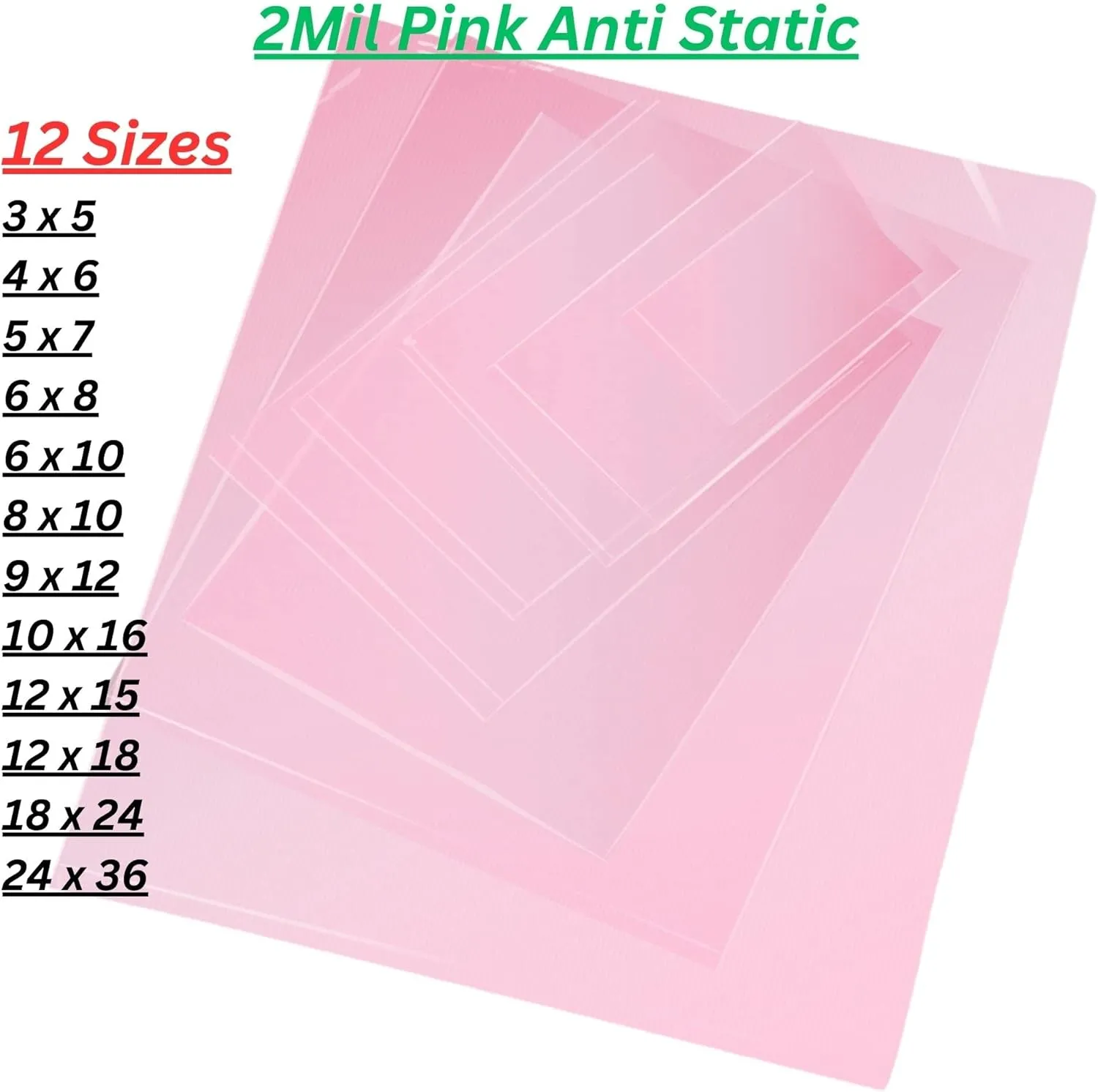 Pink Anti-Static Plastic Flat Bags - 12 x 18 & (100 Bags) 2 Mil Heavy Duty Plastic Bags | Heat Sealable Bags for Packaging Products | Plastic Baggies for Small Businesses