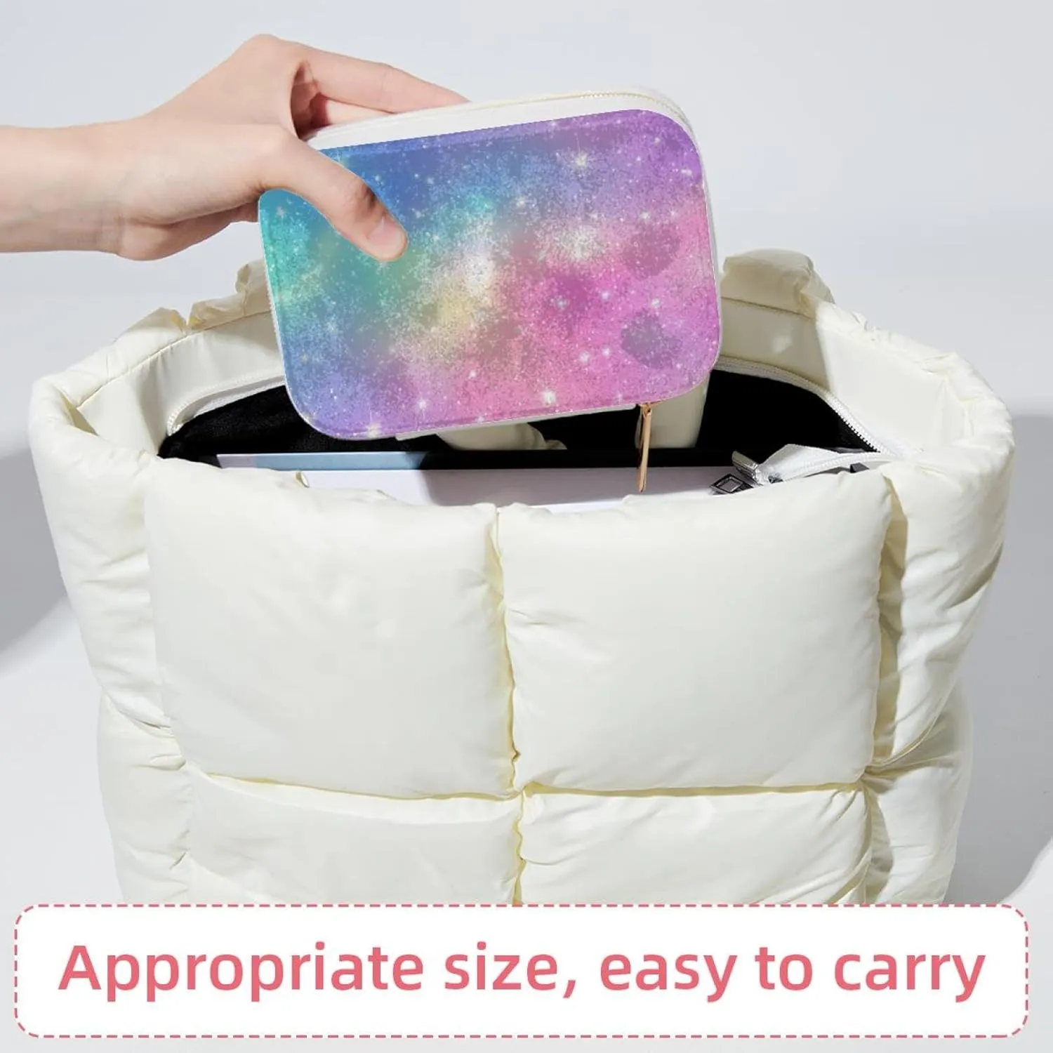 Pink Fantasy Sky and Glitter Stars Pattern Jewelry Box Necklace Ring Storage Organizer, PU Leather Jewelry case Portable Travel Jewelry Organizer for Women Girls
