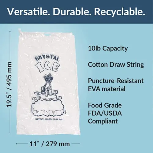Pinnacle Mercantile Plastic Ice Bags 10 Lb. With Draw String Closure Pack 500
