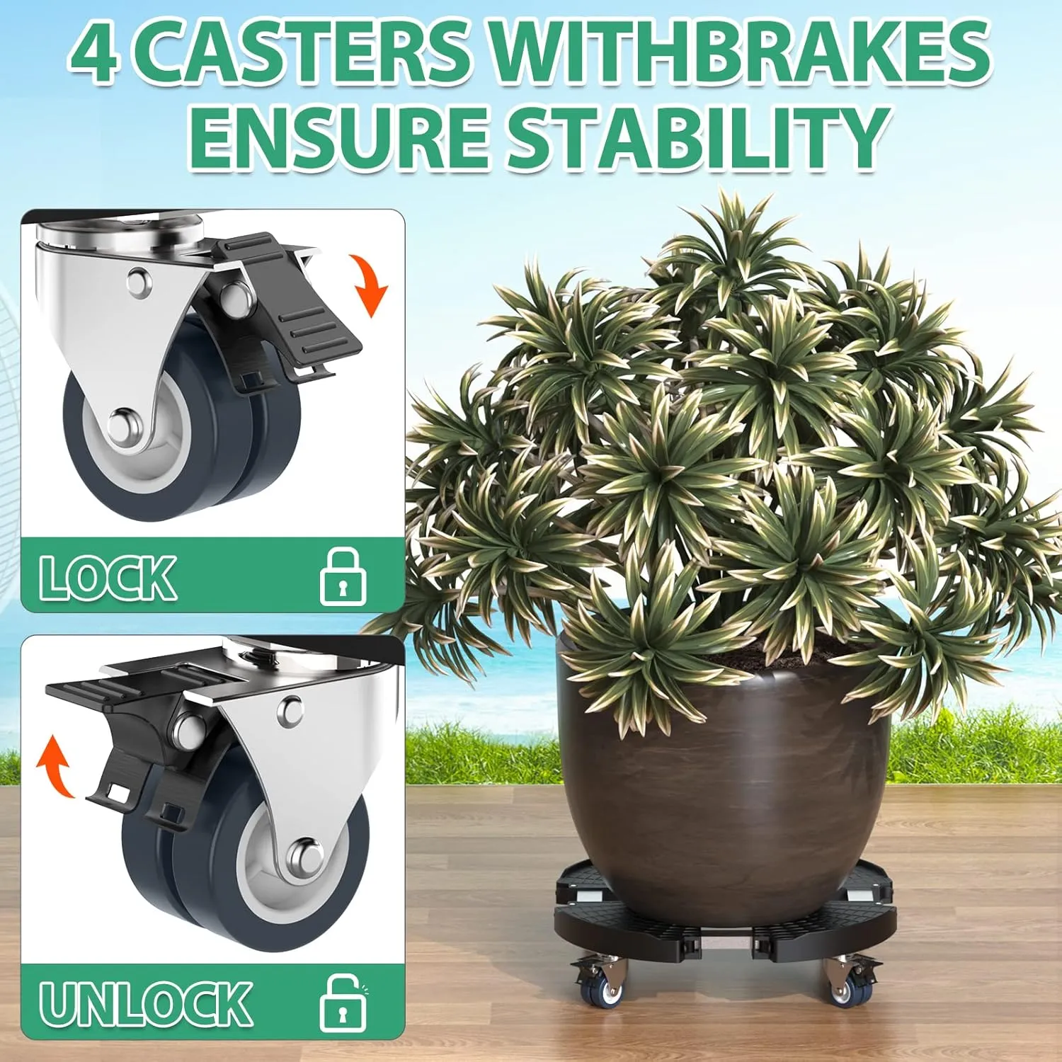 Plant Caddy with Lockable Wheels Heavy Duty 450lbs Capacity, 15-22 Inch Adjustable Plant Stand with Wheels Rolling base, Plant Dolly for Flower Pot Mover Indoor Outdoor, Black, 1 Pack
