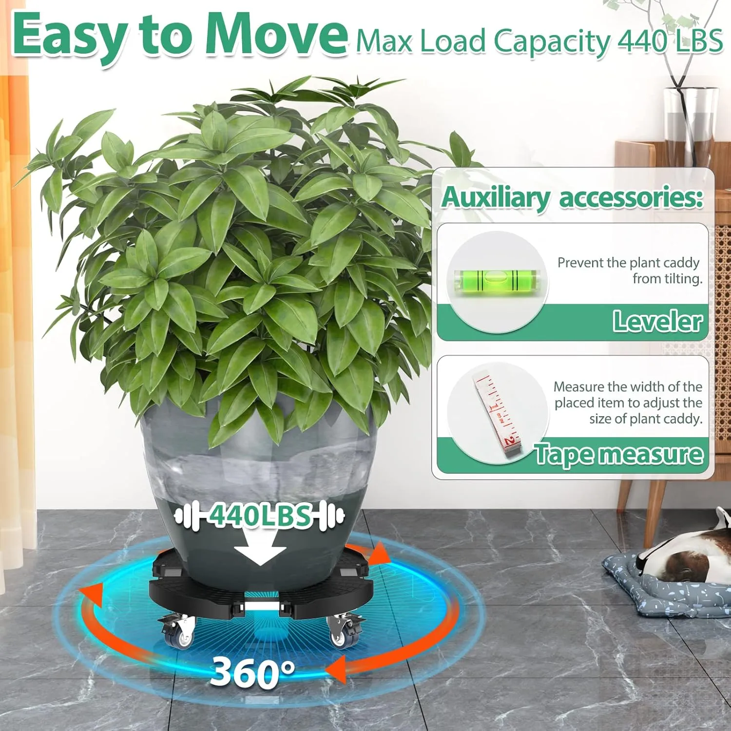 Plant Caddy with Lockable Wheels Heavy Duty 450lbs Capacity, 15-22 Inch Adjustable Plant Stand with Wheels Rolling base, Plant Dolly for Flower Pot Mover Indoor Outdoor, Black, 1 Pack