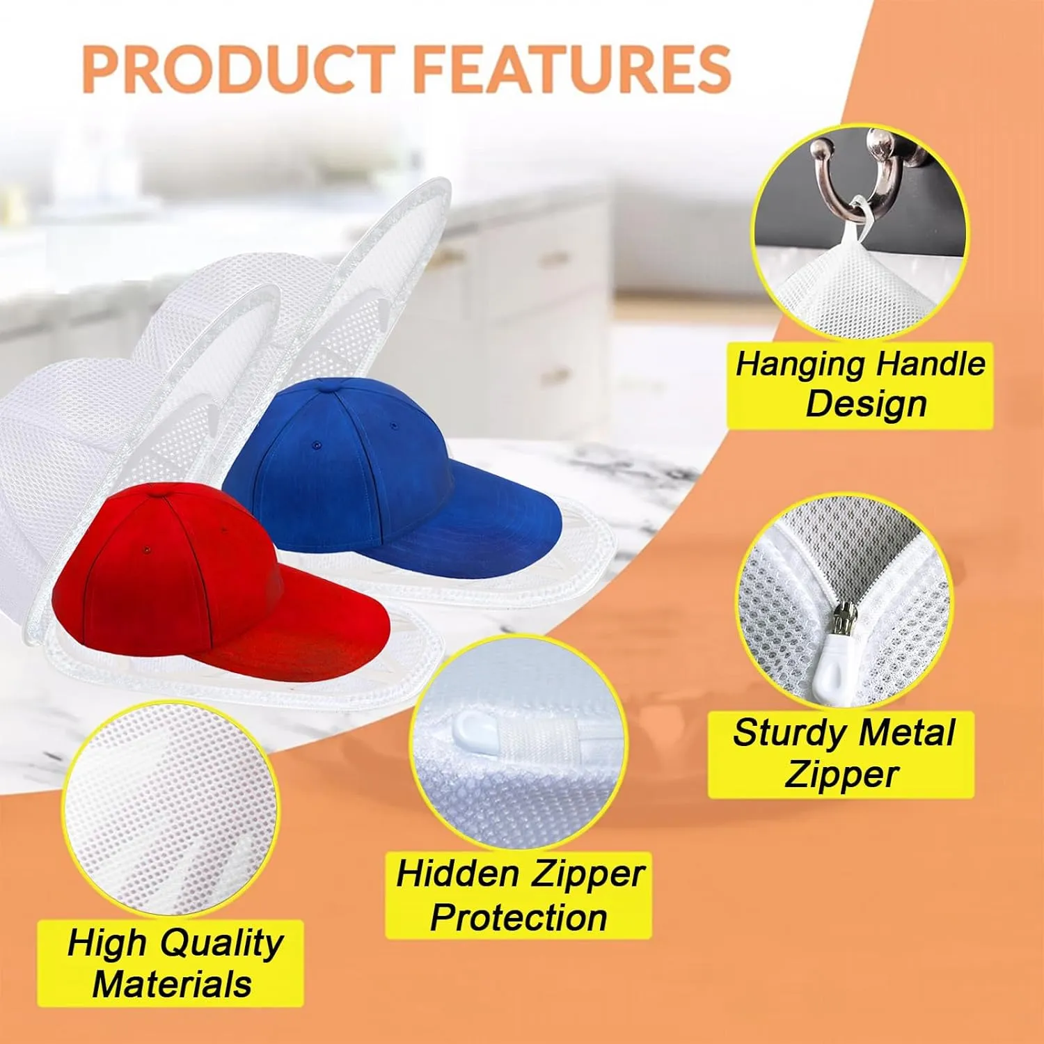 Plastic Cap Washer - Honeycomb Mesh Laundry Bag for Washing Hats, Baseball Caps, Clothing and Small Items