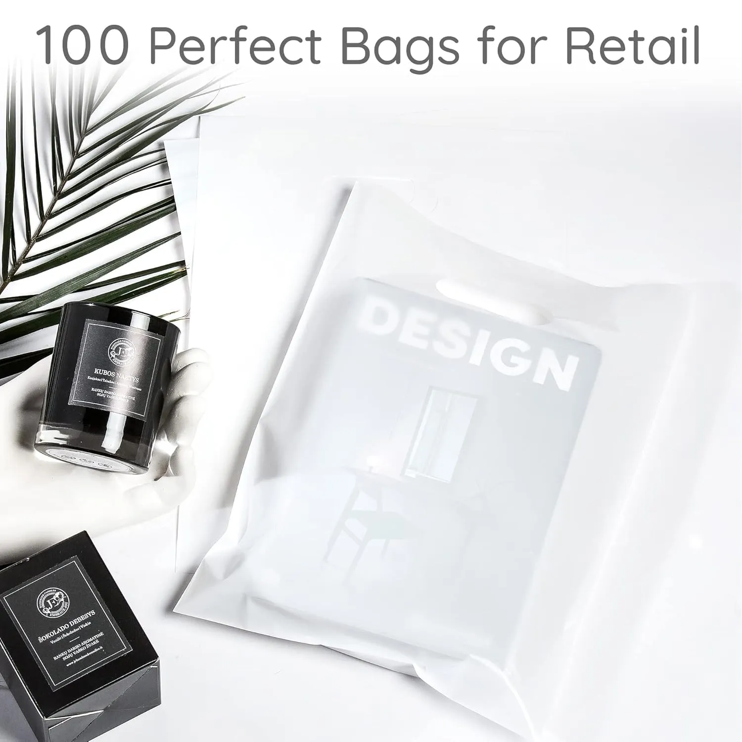 Plastic Shopping Bag with Die Cut Handle 12" x 15" White Plastic Merchandise Bags with Handle 100 Pack for Retail, Heavy Duty Bulk Bags