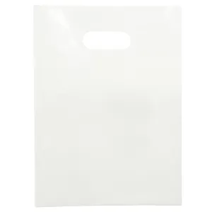 Plastic Shopping Bag with Die Cut Handle 12" x 15" White Plastic Merchandise Bags with Handle 100 Pack for Retail, Heavy Duty Bulk Bags
