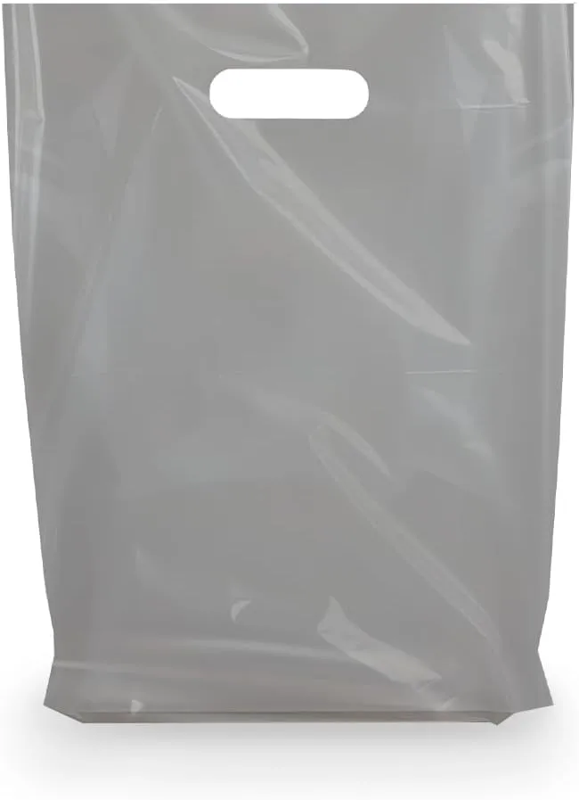Plastic Shopping Bag with Die Cut Handle Bag 12" x 15" Silver Plastic Merchandise Bags with Handle 100 Pack for Retail, Heavy Duty Bulk Bags