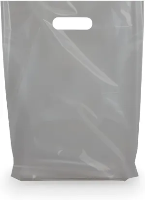 Plastic Shopping Bag with Die Cut Handle Bag 12" x 15" Silver Plastic Merchandise Bags with Handle 100 Pack for Retail, Heavy Duty Bulk Bags