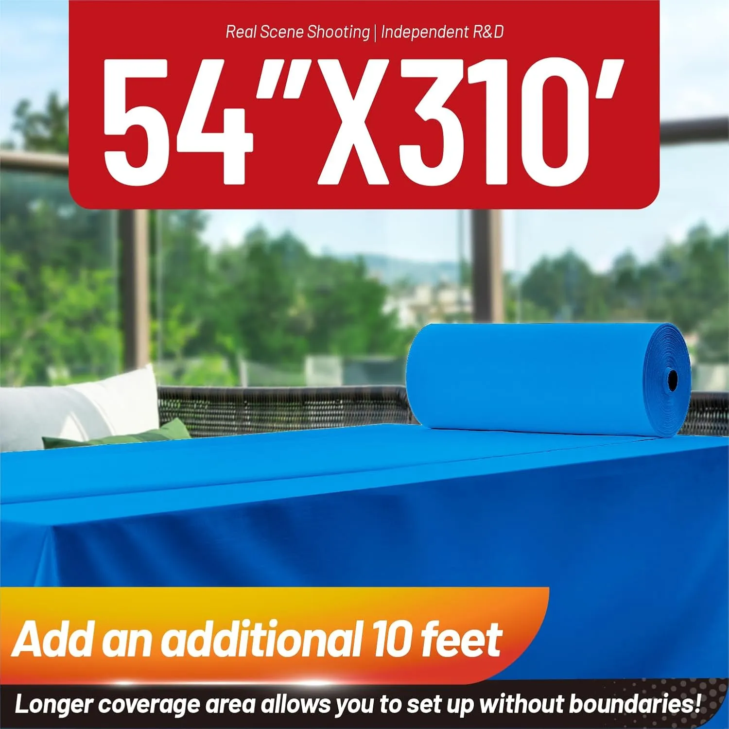 Plastic Table Cloth, 310 Ft X 54 in Disposable Tablecloth Blue Tablecloth Premium PEVA Plastic Table Cloth Disposable with Any Cut Sliding Cutters for Picnics, Parties, Birthdays, Festivals