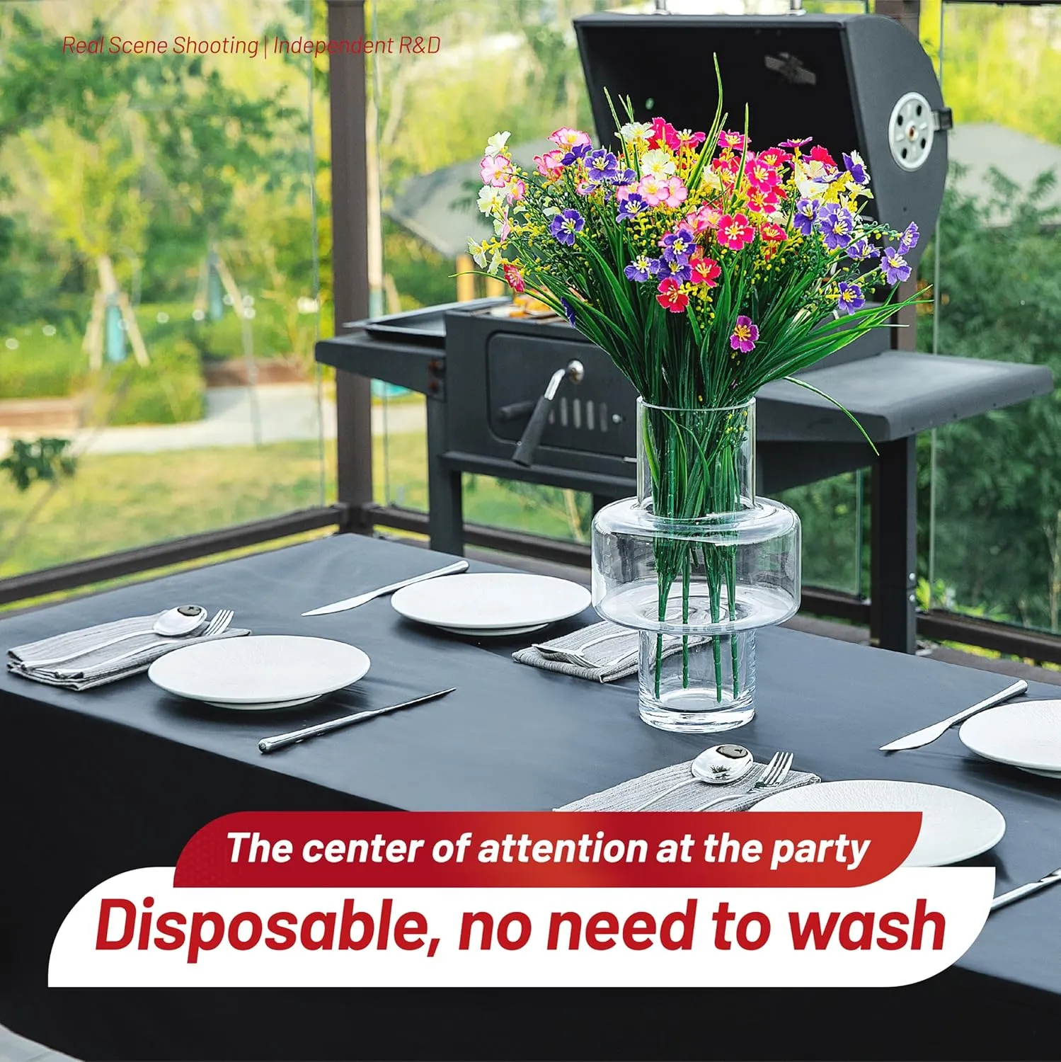 Plastic Table Cloth Disposable, 15 Packs Disposable Tablecloth 54 X 108 Inch Black Plastic Tablecloth for Rectangle Tables Tougher PEVA Table Cover for Party Decorations Picnic Dining Birthday