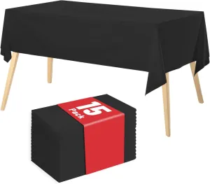 Plastic Table Cloth Disposable, 15 Packs Disposable Tablecloth 54 X 108 Inch Black Plastic Tablecloth for Rectangle Tables Tougher PEVA Table Cover for Party Decorations Picnic Dining Birthday