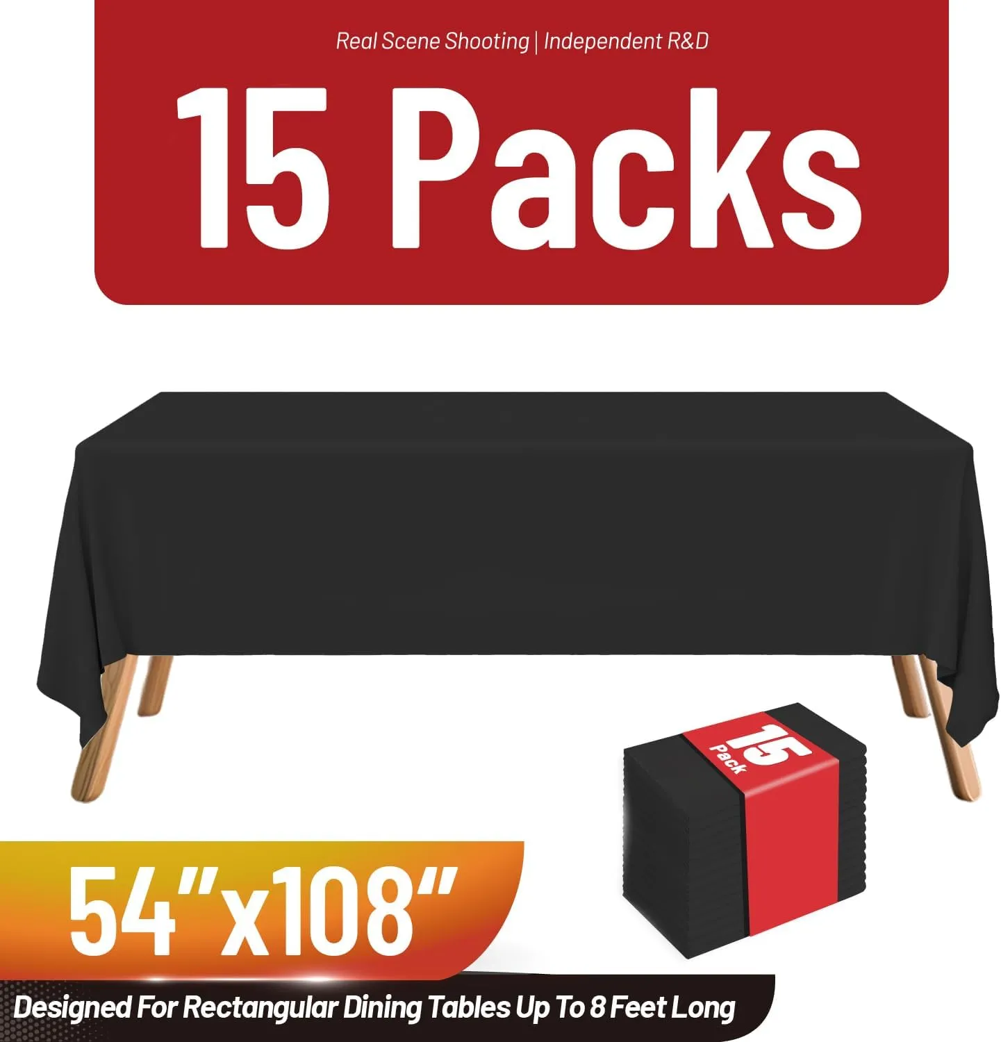 Plastic Table Cloth Disposable, 15 Packs Disposable Tablecloth 54 X 108 Inch Black Plastic Tablecloth for Rectangle Tables Tougher PEVA Table Cover for Party Decorations Picnic Dining Birthday