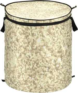 Poeticcity Golden Shiny Gold Glittering Background Yellow Holiday Tinsel Pop Up Laundry Hamper, Collapsible Dirty Clothes Basket with Zipper Lid, Storage Bag Washing Bin for Room College Dorm Travel