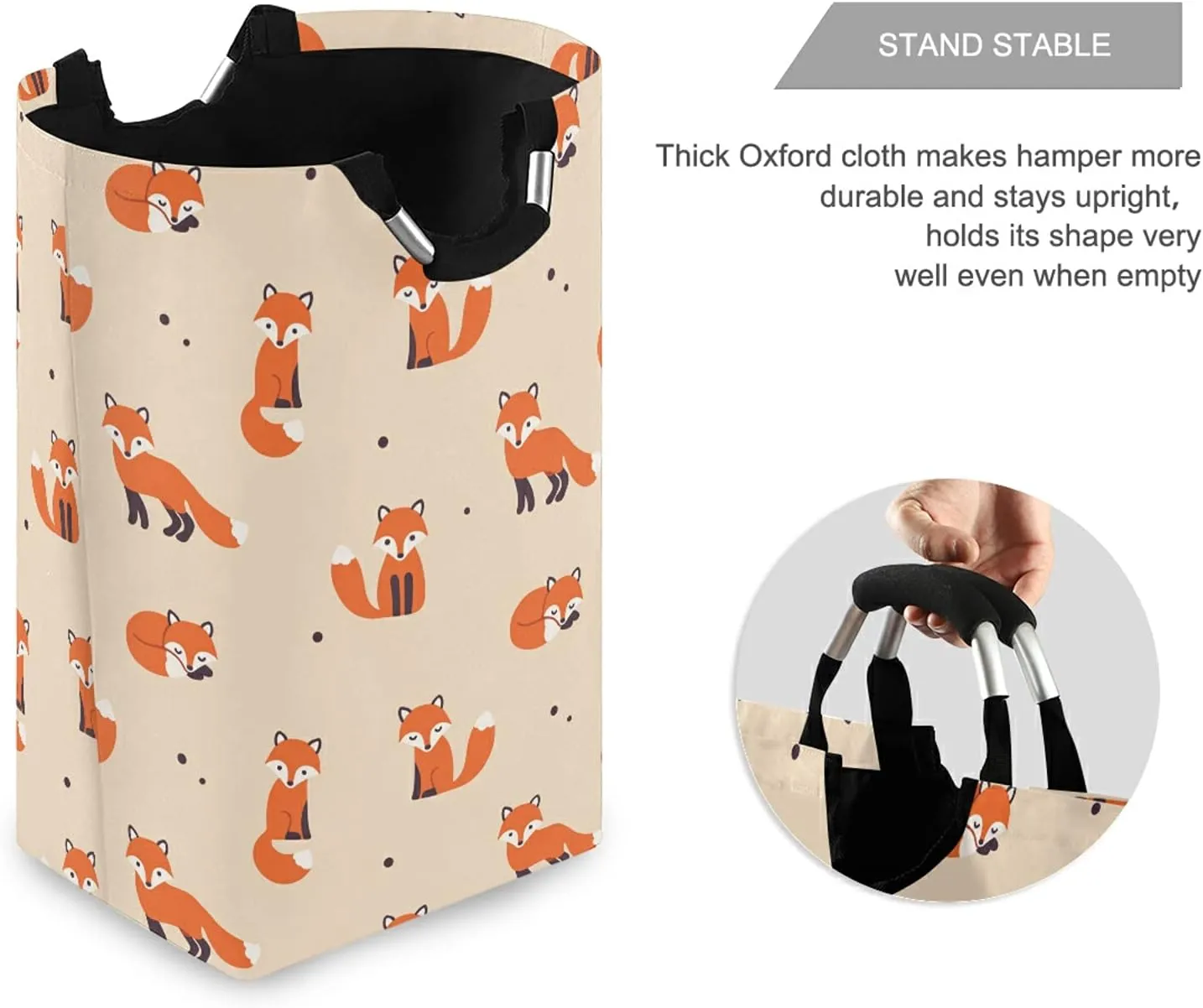 Poeticcity Seamless Orange Foxes on Light Orange Laundry Hamper Basket Bucket, Foldable Dirty Clothes Bag, Waterproof Fabric Washing Bin, Toy Storage with Handles for Bathroom