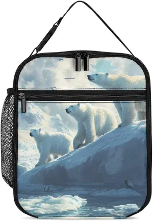 Polar Bears Ice Floes Arctic Ocean Lunch Bag for Men Women Small Reusable Leakproof Insulated Lunch Box Adjustable Handbag