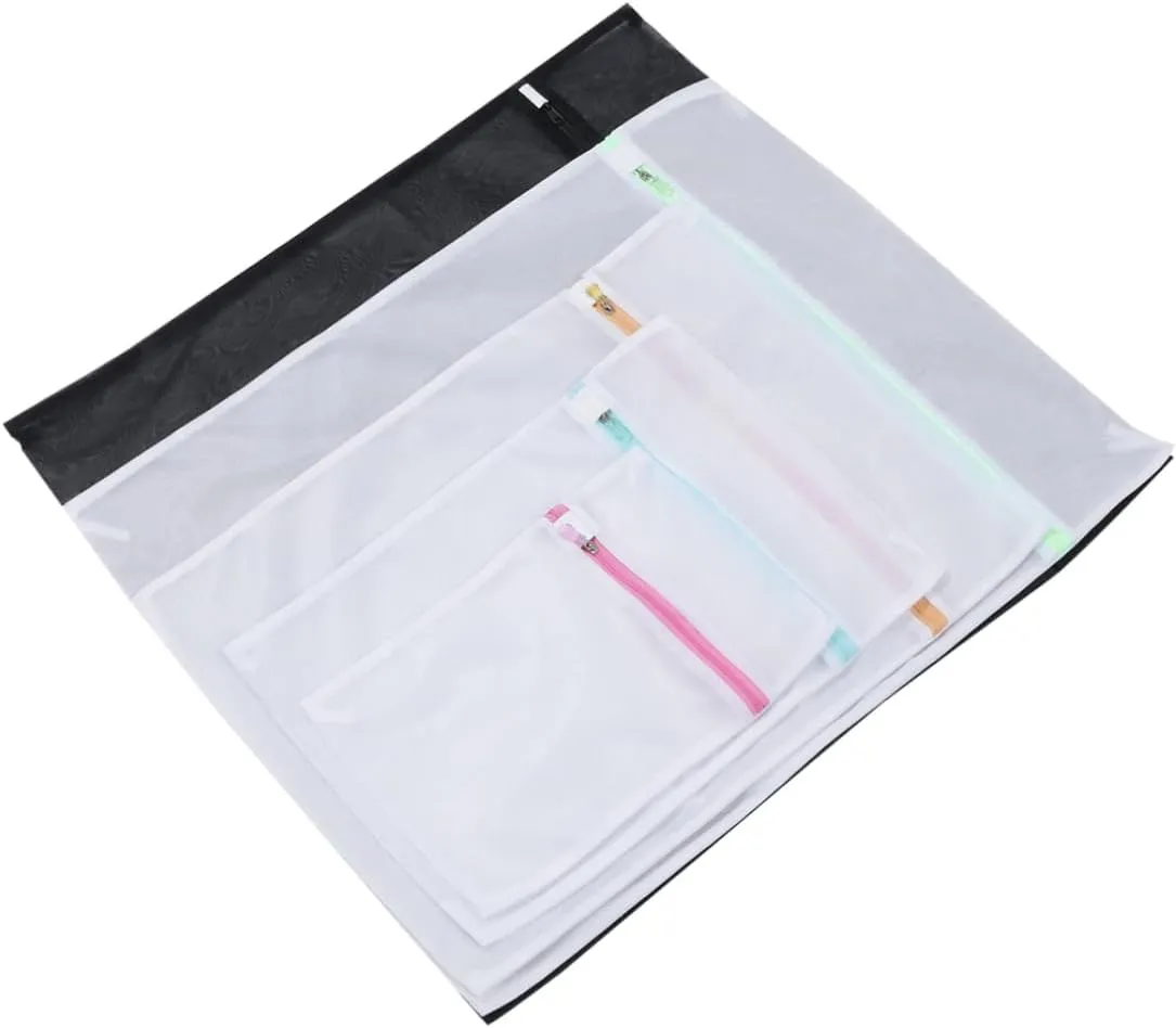 Polyester Mesh Laundry Bags 5 Pcs Bra Wash Bag Crystal Zipper 59.5x59cm for Protecting Delicate Fabrics