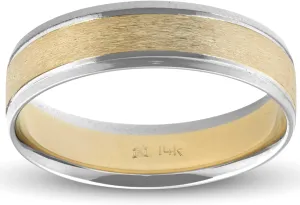 Pompeii Mens 14k White & Yellow Gold Two Tone Ring Satin Wedding Band 6mm Wide
