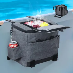 Pool Cooler for Above Ground Pool，25L Soft Poolside Cooler Bag with Metal Bracket，Multifunctional Poolside Storage Baskets Ice Chests and Coolers for Pools,Above Ground Pool Accessories