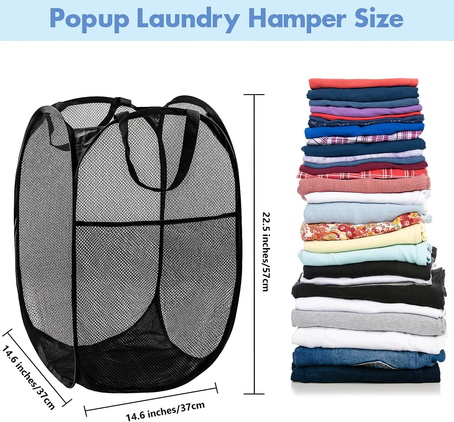 Pop Up Hamper, 2 PCS Mesh Pop Up Laundry Hamper, Foldable Mesh Laundry Basket with Space-Saving Design for Home, Dorm, Travel & Storage - Black