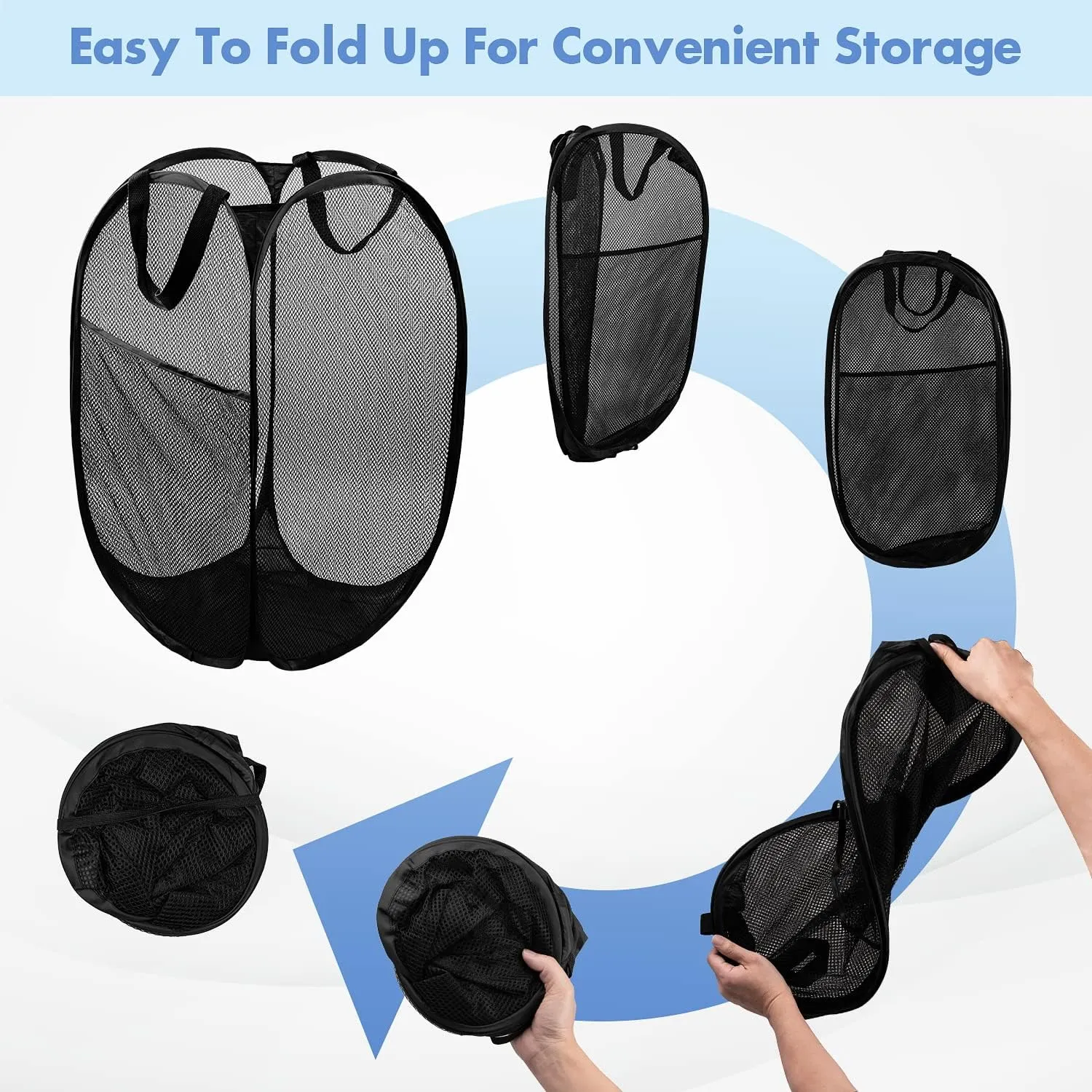 Pop Up Hamper, 2 PCS Mesh Pop Up Laundry Hamper, Foldable Mesh Laundry Basket with Space-Saving Design for Home, Dorm, Travel & Storage - Black