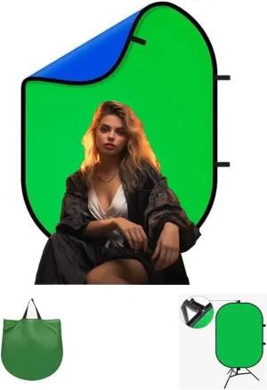 Portable Collapsible Webcam Backdrop with Package Bag, Background Green Screen, Wrinkle-Resistant Fabric, Attachable, Easy Setup, Perfect for Zoom, Webex, Teams