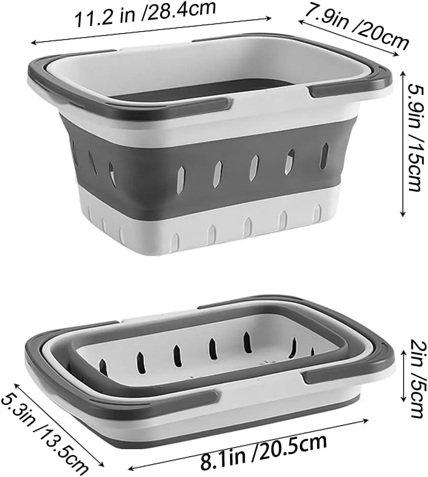 Portable Folding Plastic Bath Caddy with Handle, Perforated, Travel Bathroom Organizer for Bedroom, Bathroom, Shower, Dorm Room, Camping and RV Use (Grey, 2 pack)