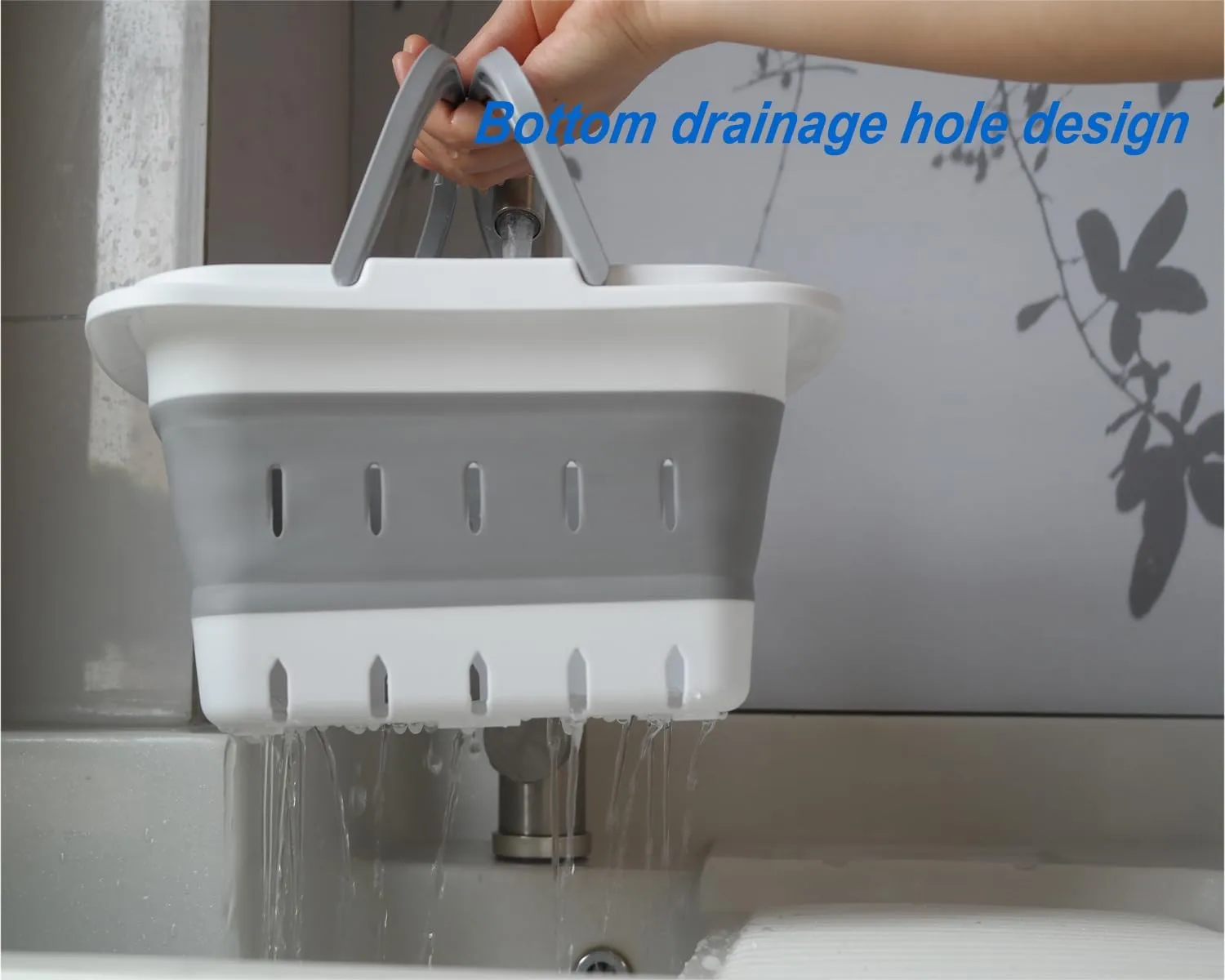 Portable Folding Plastic Bath Caddy with Handle, Perforated, Travel Bathroom Organizer for Bedroom, Bathroom, Shower, Dorm Room, Camping and RV Use (Grey, 2 pack)