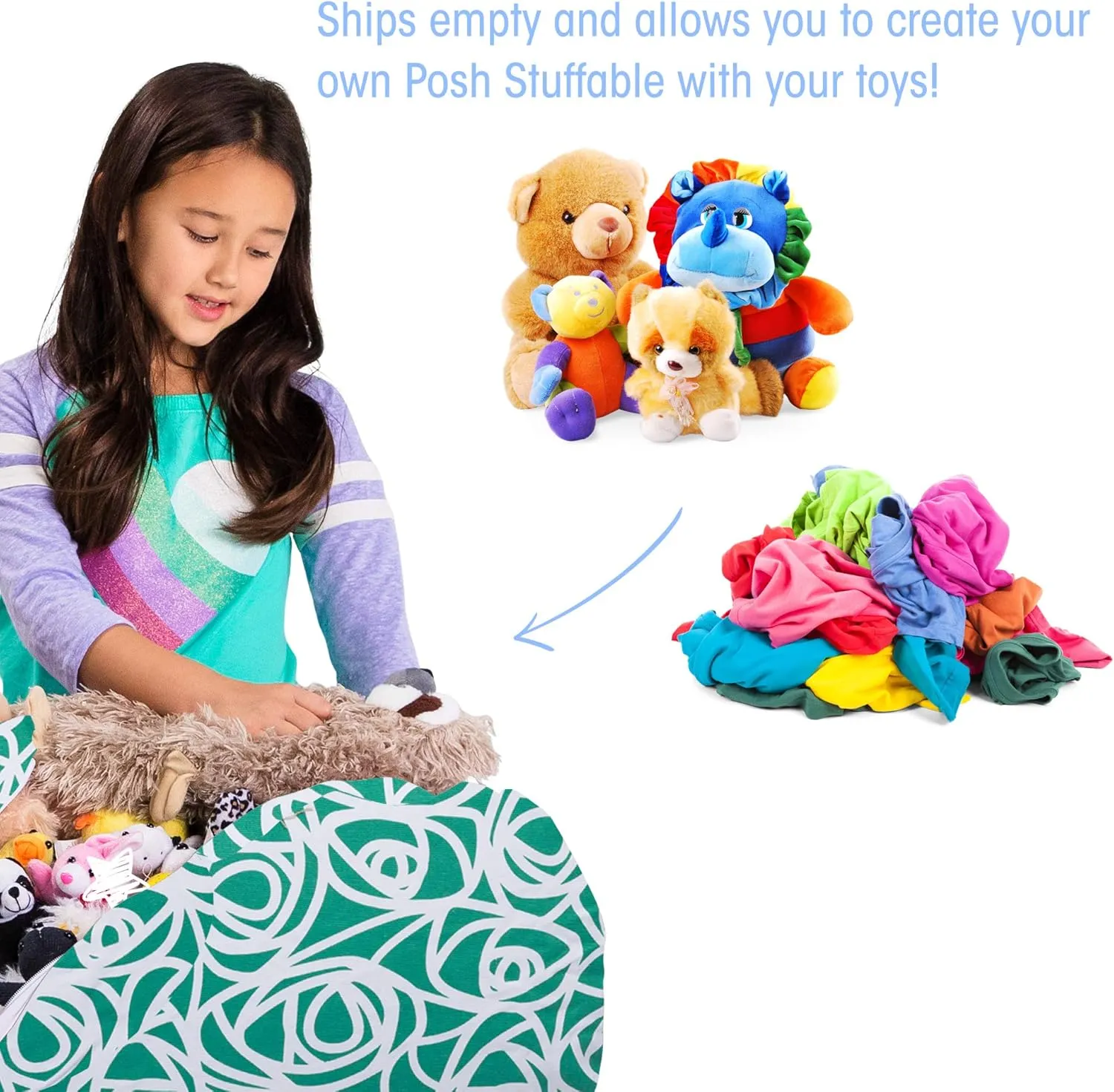 Posh Creations Kids Stuffed Animal Storage Bean Bag Chair Cover - Childrens Toy Organizer, Medium-27in, Canvas Roses Mint