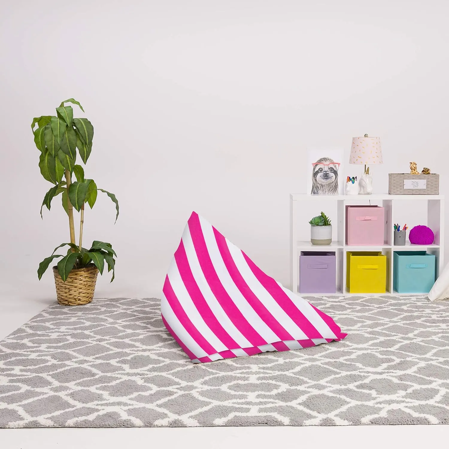 Posh Creations Stuffed Animal Storage Bean Bag Chair Kids, Teens and Adults-Stuffie Seat Cover ONLY, 200L-Large, Canvas Stripes Pink and White