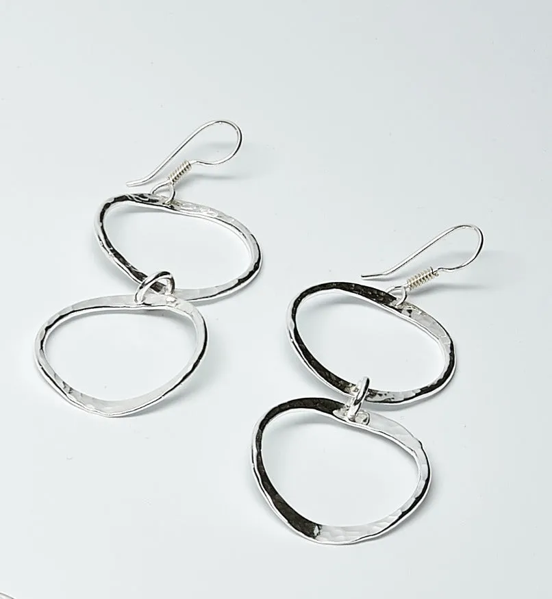 Pounded Sterling Silver Loop Set of Bracelet, Earrings and 20" Necklace