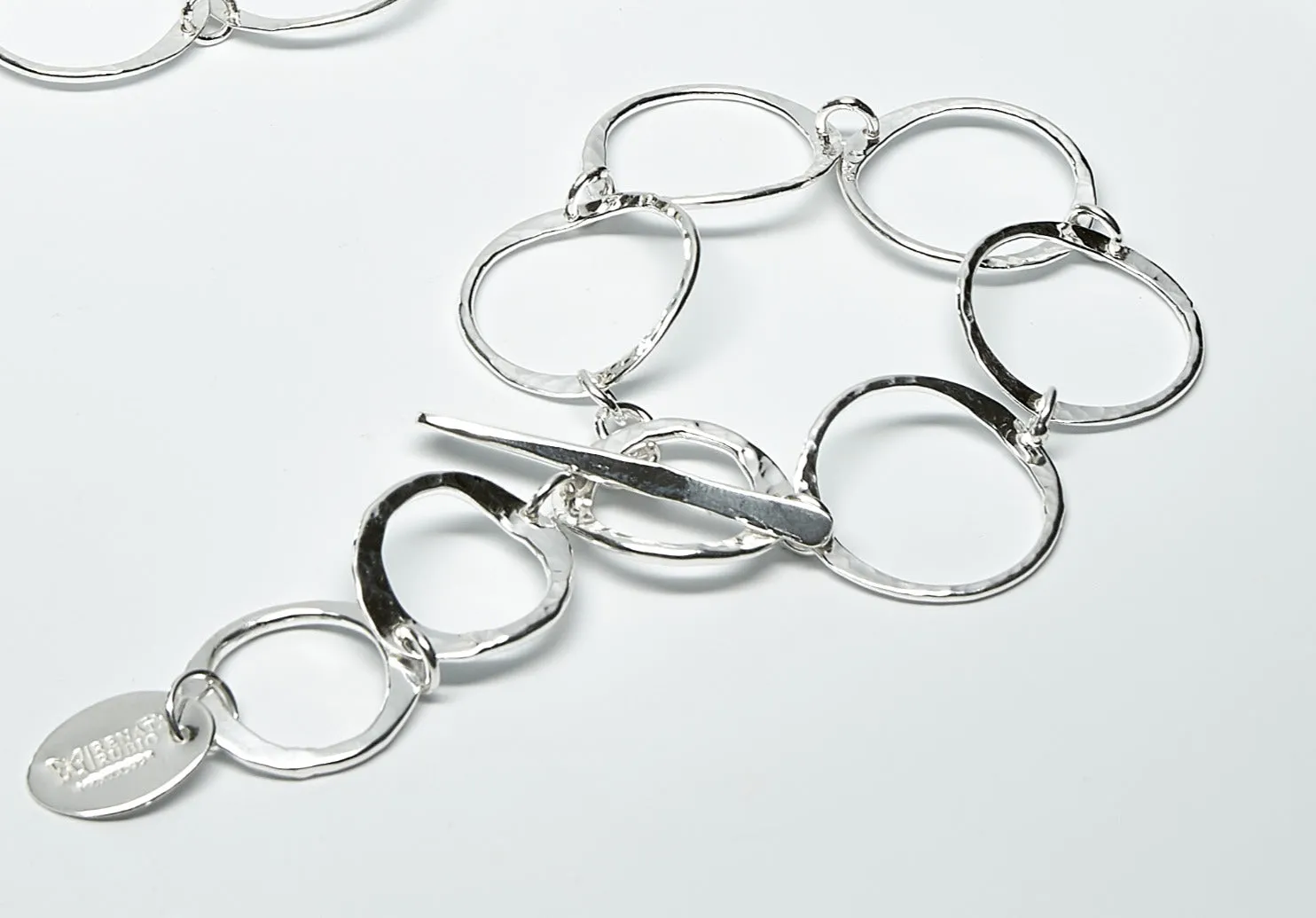 Pounded Sterling Silver Loop Set of Bracelet, Earrings and 20" Necklace