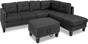 Poundex 3pc Sofa Set Linen-Like Fabric Charcoal Sectional