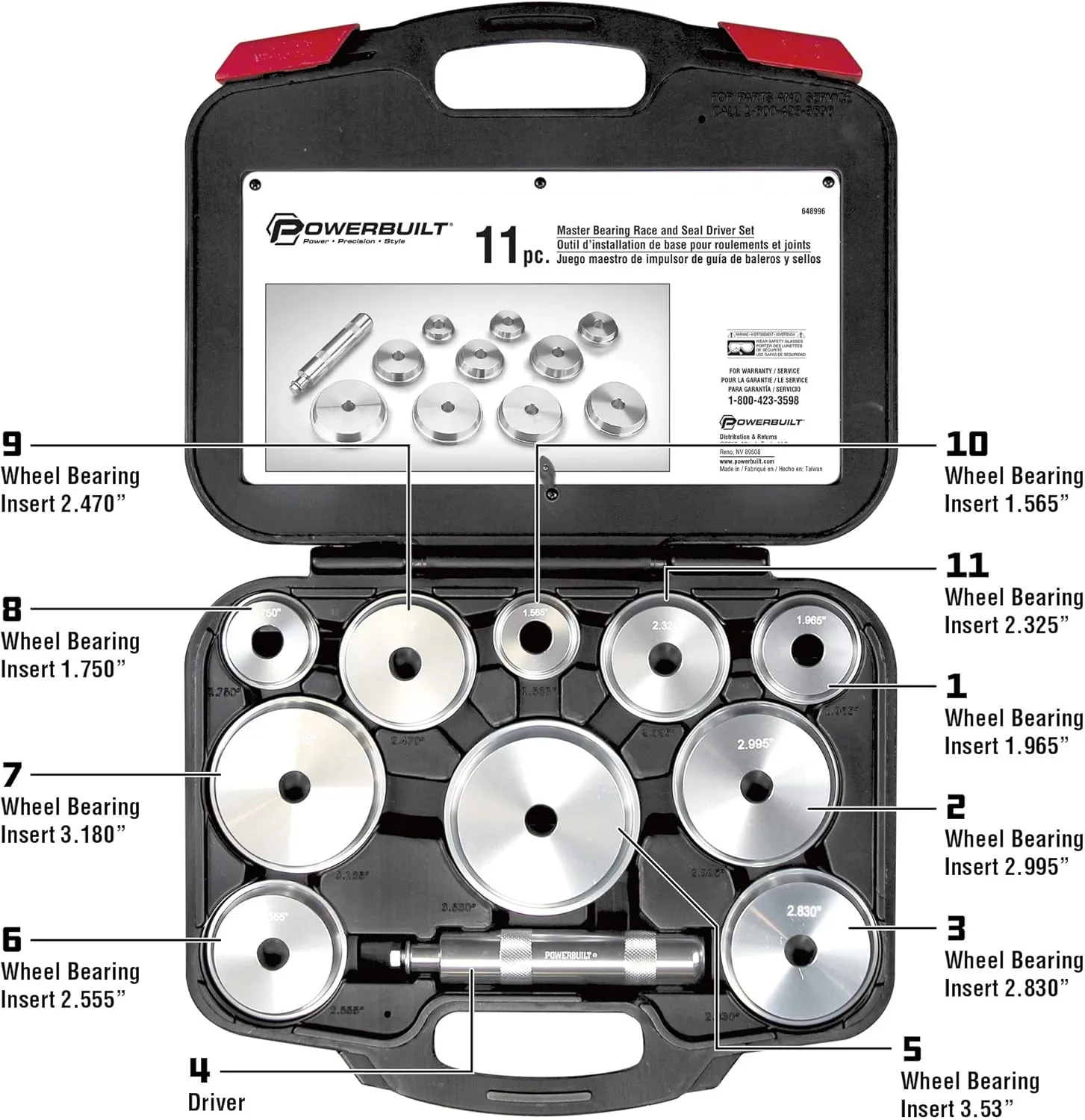 Powerbuilt 11 Piece Master Bearing Race and Seal Driver Tool Set, Bearing Press Kit, Seal Installer Bearing Driver Kit for Bearing Installation, Storage Case - 648996