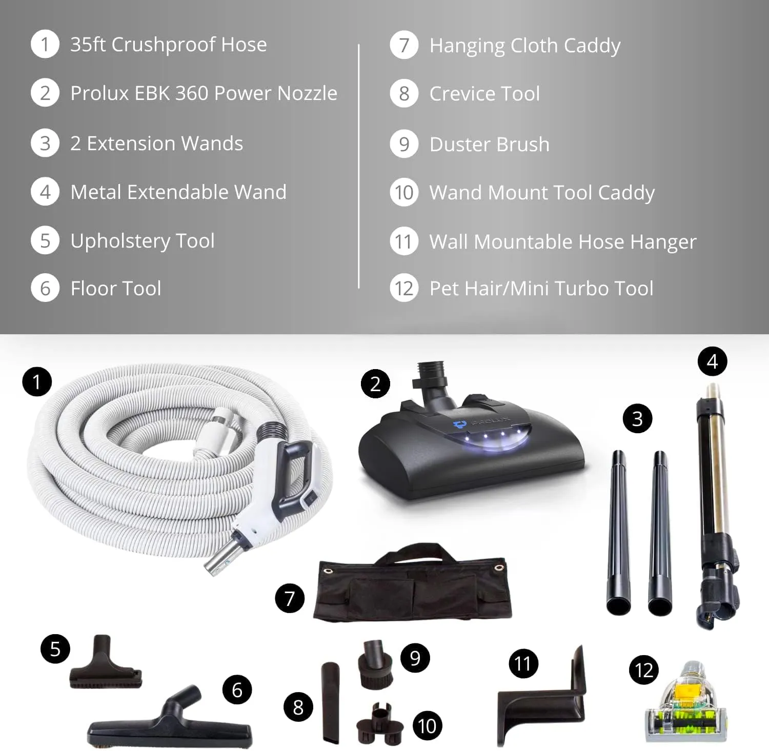 Premium 35 ft Universal Central Vacuum Hose Kit with Power Nozzle and Pigtail Connection – Central Vacuum Attachments & Accessories - Fits All Central Vacuum Systems