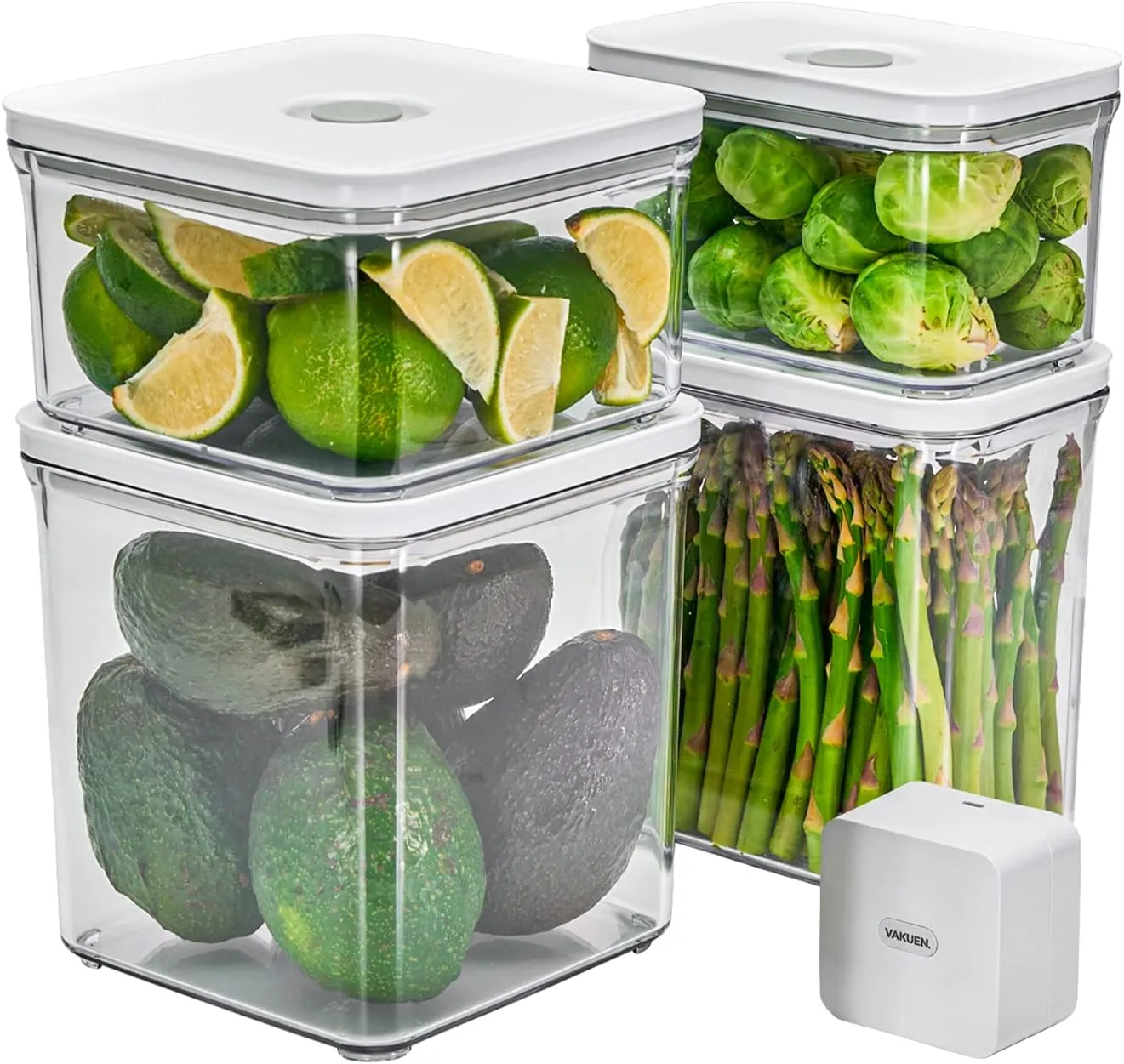 Premium Airtight Food Storage Containers & Vacuum Sealer Machine Starter Set, 4-piece Container with Sealer, 100% Leak Proof,Keep food fresh up to 5 times longer than non-vacuum strorage.