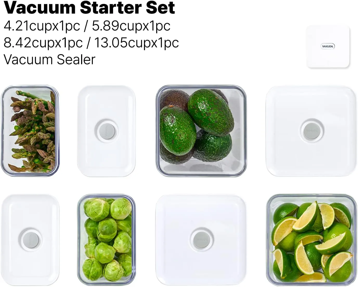 Premium Airtight Food Storage Containers & Vacuum Sealer Machine Starter Set, 4-piece Container with Sealer, 100% Leak Proof,Keep food fresh up to 5 times longer than non-vacuum strorage.