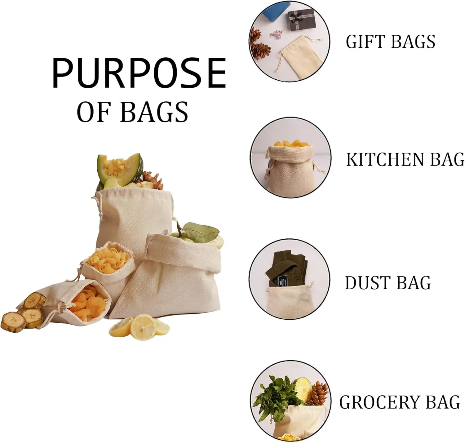 Premium Cotton Canvas Muslin Bag. Double Drawstring. Reusable Natural Eco Friendly Muslin Storage Bags. Pack of 25 (6 x 8 Inches)