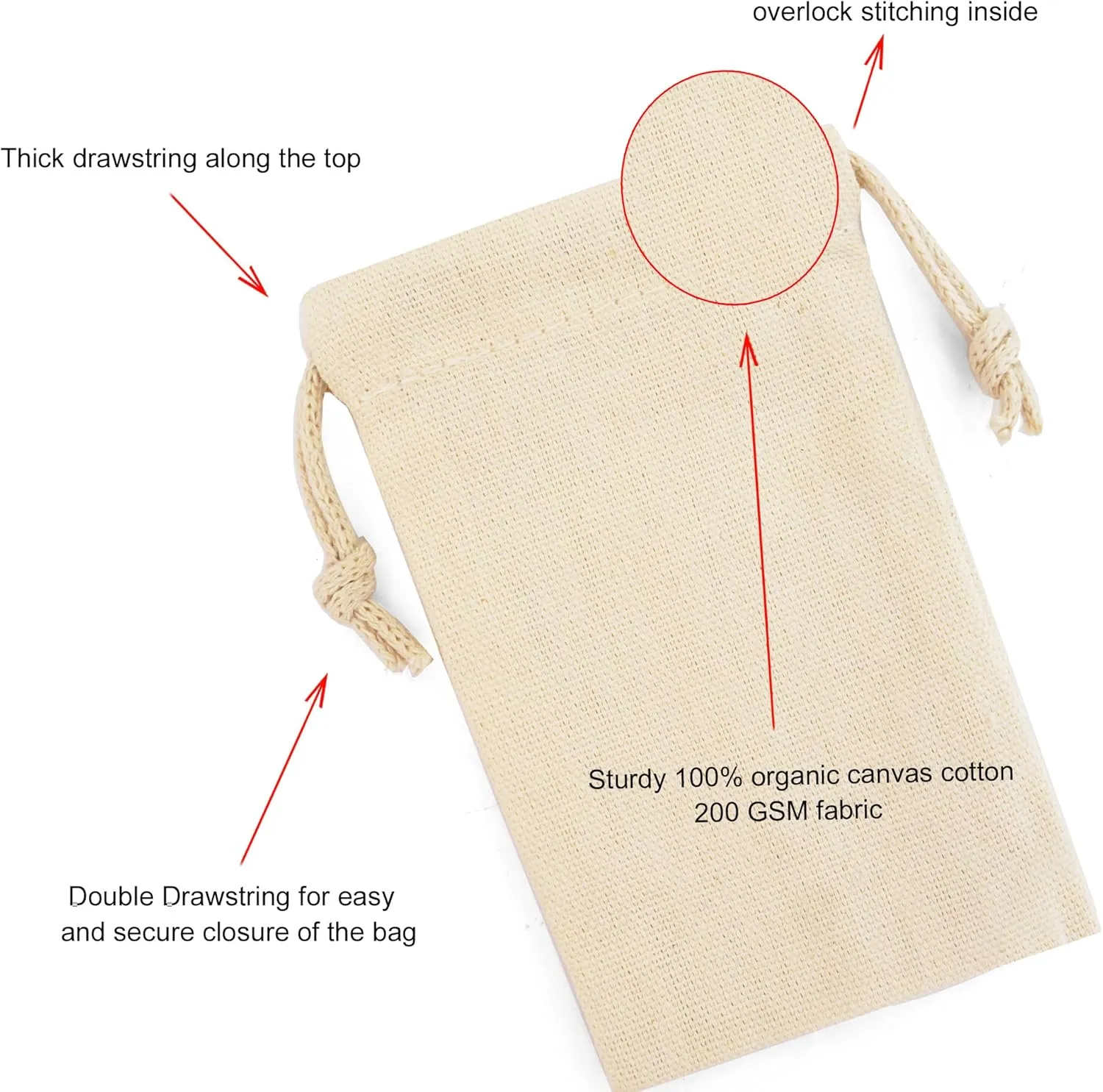 Premium Cotton Canvas Muslin Bag. Double Drawstring. Reusable Natural Eco Friendly Muslin Storage Bags. Pack of 25 (6 x 8 Inches)