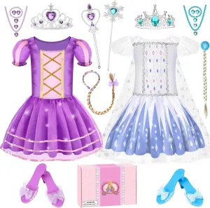 Princess Dress Up for Little Girls, Princess Costumes with Shoes Jewelry Kids Pretend Play Clothes Toys for Girls
