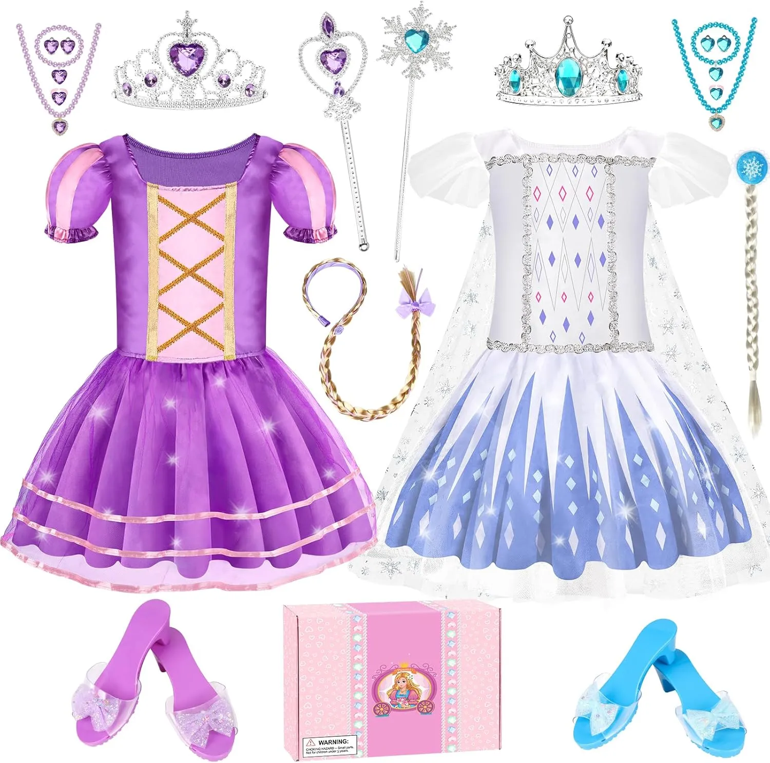 Princess Dress Up for Little Girls, Princess Costumes with Shoes Jewelry Kids Pretend Play Clothes Toys for Girls