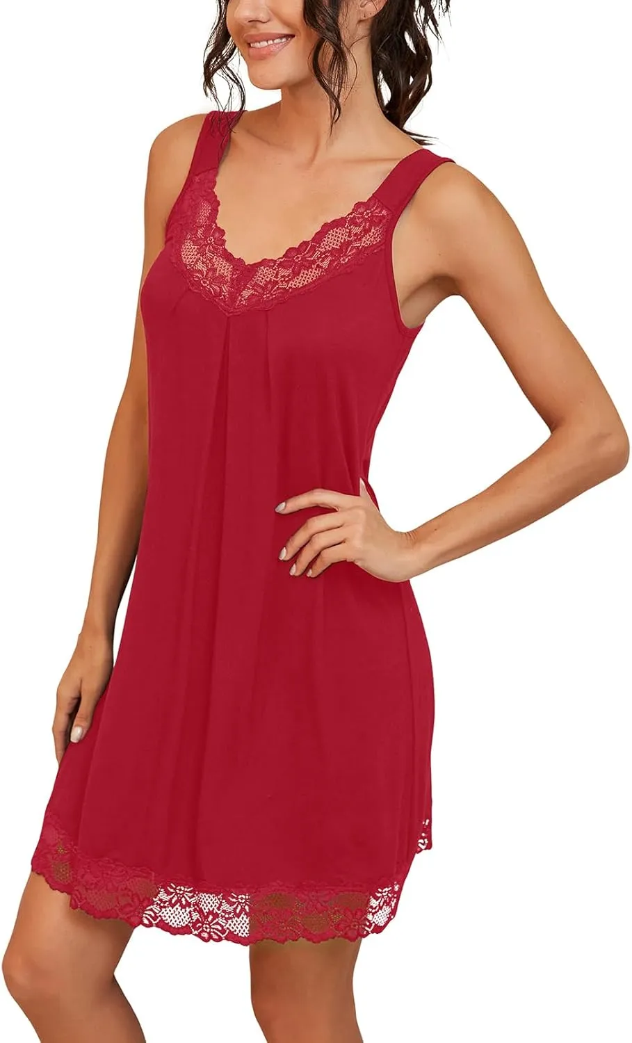 PrinStory Women's Nightgown V-neck Chemise Sleepwear Lace Nightwear Soft Lingerie for Women