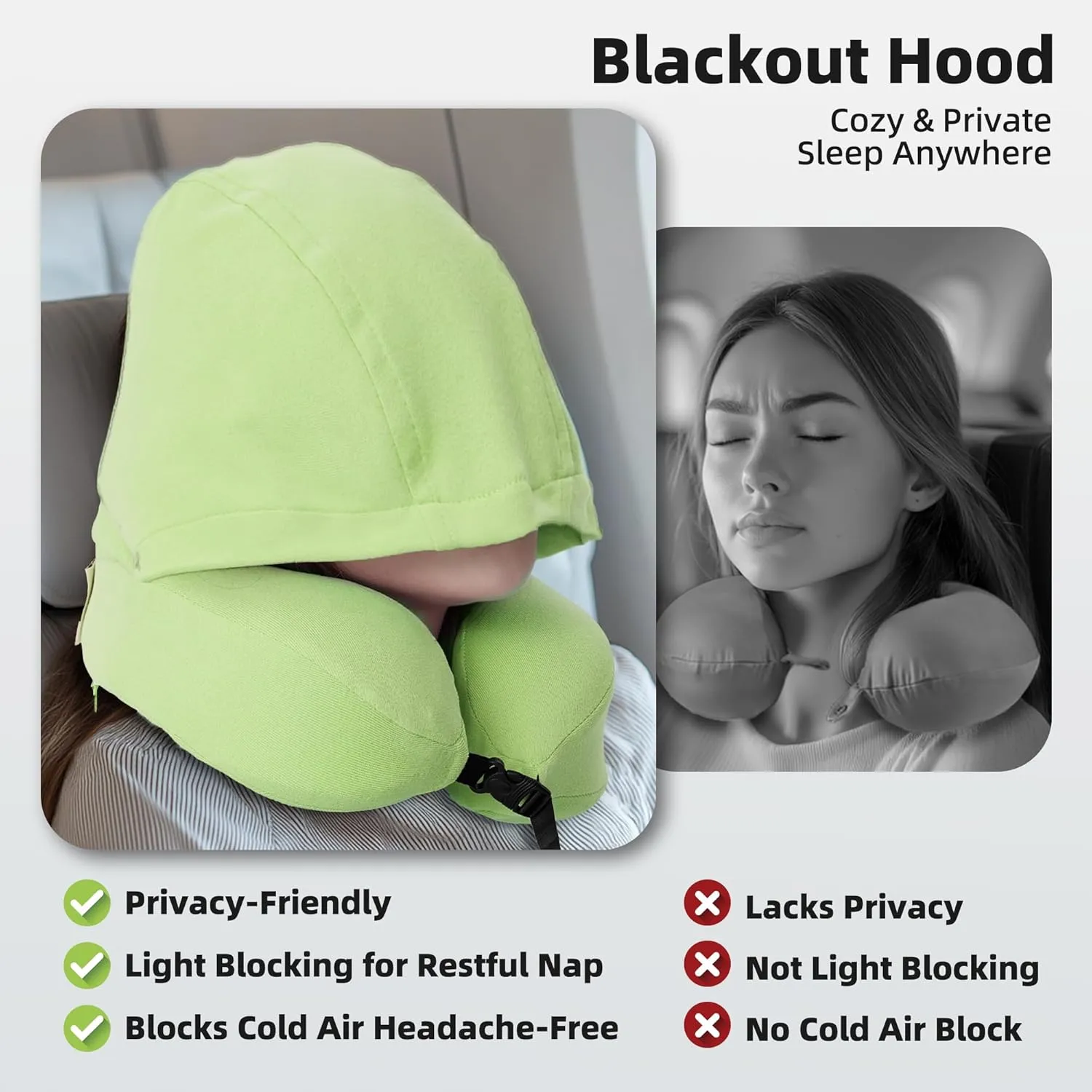 Privacy-Friendly Hooded Travel Pillow for Kids & Adults, Sensory-Friendly, Memory Foam Neck Support for Airplane, Car & Train, Breathable Fabric, Portable, Ultimate Comfort