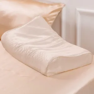 PROMEED Mulberry Silk Pillowcase for Contour Memory Foam Pillow, Natural 23 Momme Silk Pillow Case Cover, Pefect Fit for Royal Therapy Cervical Neck Pillow (Champagne, Queen-24"x14.5"x5"/4.3")