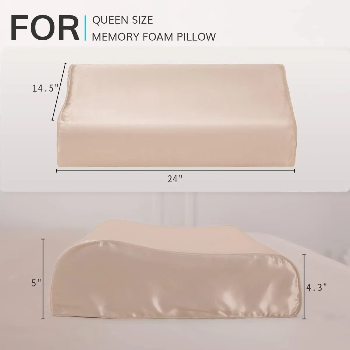 PROMEED Mulberry Silk Pillowcase for Contour Memory Foam Pillow, Natural 23 Momme Silk Pillow Case Cover, Pefect Fit for Royal Therapy Cervical Neck Pillow (Champagne, Queen-24"x14.5"x5"/4.3")