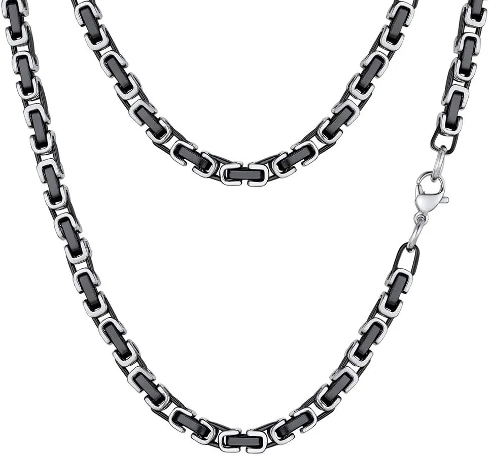PROSTEEL 4MM/6MM/8MM Stainless Steel Necklace for Men, Stylish and Cool, Byzantine Chain Black Gold Silver Tone, 18-30 Inches, Come with Box