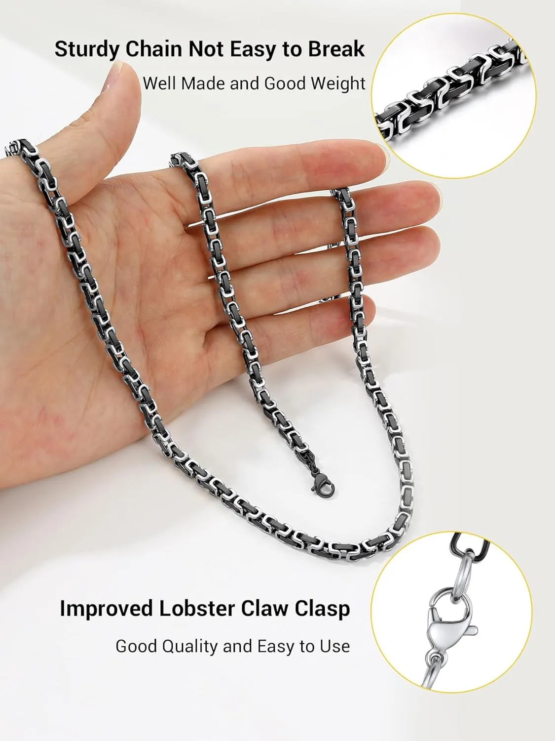 PROSTEEL 4MM/6MM/8MM Stainless Steel Necklace for Men, Stylish and Cool, Byzantine Chain Black Gold Silver Tone, 18-30 Inches, Come with Box