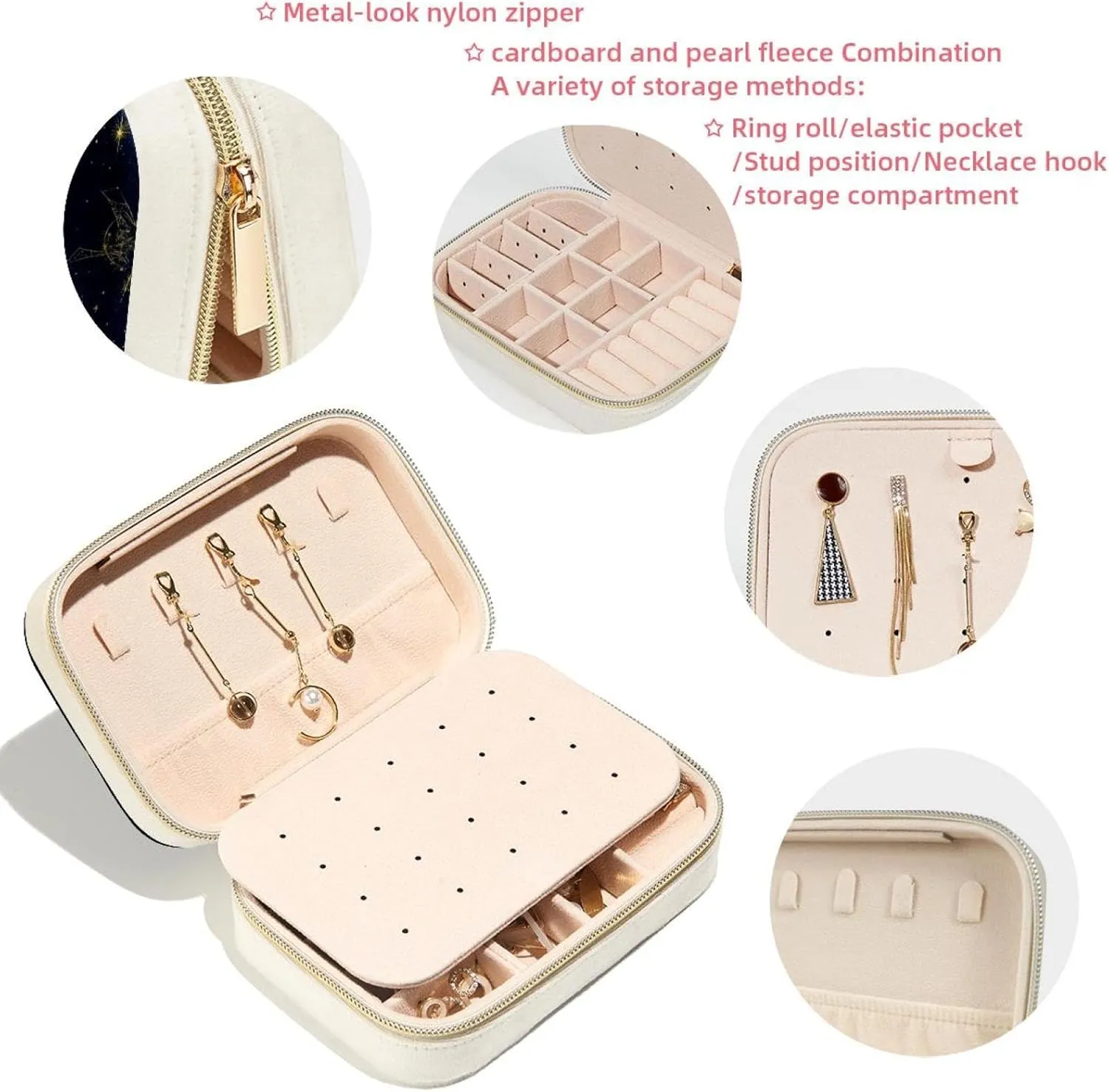 PU Leather Jewelry Box, Portable Organizer for Women Girls, Travel Case Display Storage Holder for Rings Earrings Necklaces - Space with Planets Stars Astrology Pattern